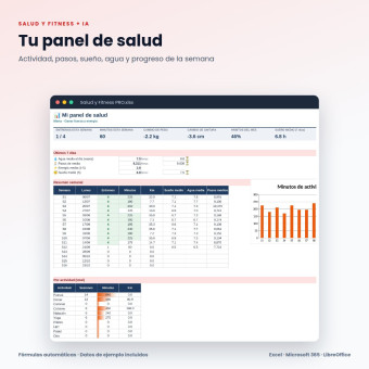 Pack Salud y Fitness: plantilla Excel de hábitos y entrenamiento + 4 asistentes IA