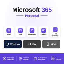 Microsoft 365 Personal 1 PC/MAC + Tablet - Assinatura: 12 meses