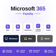 Microsoft 365 Familia para 6 PC o Macs + Copilot - Suscripción: 12 meses