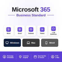 Microsoft 365 Business Standard - 5 PCs/MAC - Suscripción: 12 meses