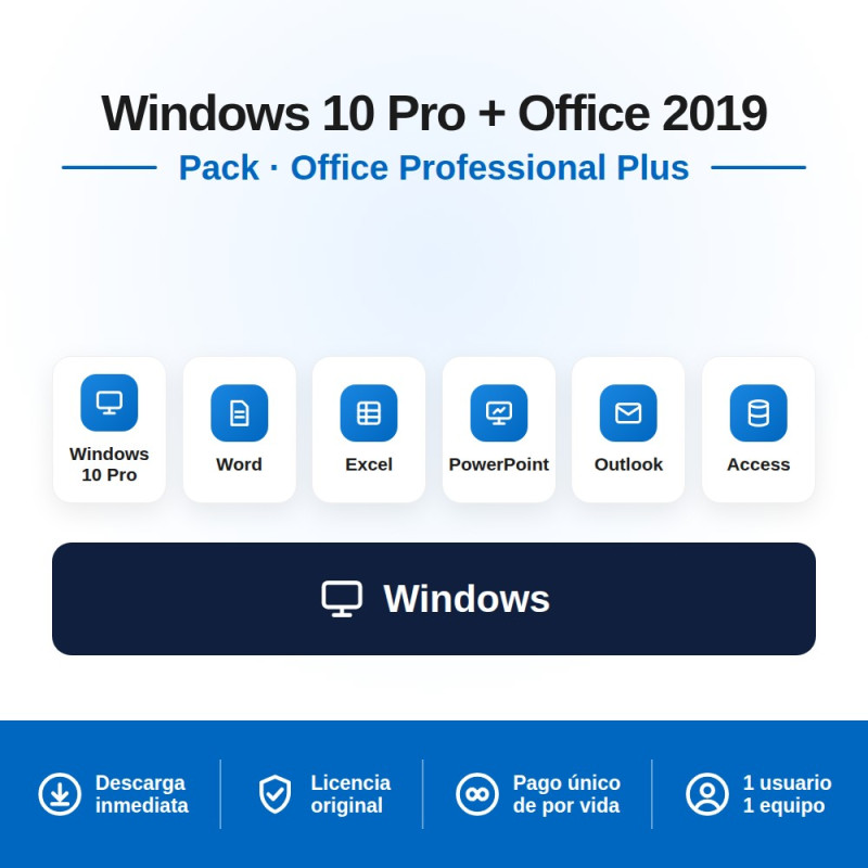 Pacote Windows 10 Pro + Office 2019 Pro Plus