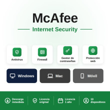 McAfee Internet Security 10 dispositivos - 1 año