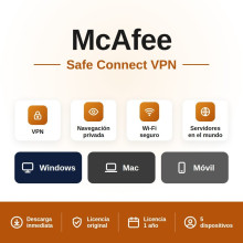 McAfee Safe Connect VPN - 5 Dispositivos - 1 Año