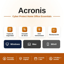 Acronis Cyber Protect Home Office Essentials - 1 Año - 3 PC/MAC + Móviles Ilimitados