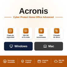 Acronis Cyber Protect Home Office Advanced para PC/MAC + 250 GB almacenamiento en la nube 1 año